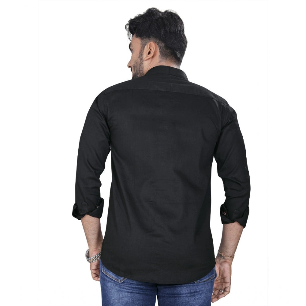 Generic Men's Cotton Blend Full Sleeve Solid Pattern Casual Shirt (Black)