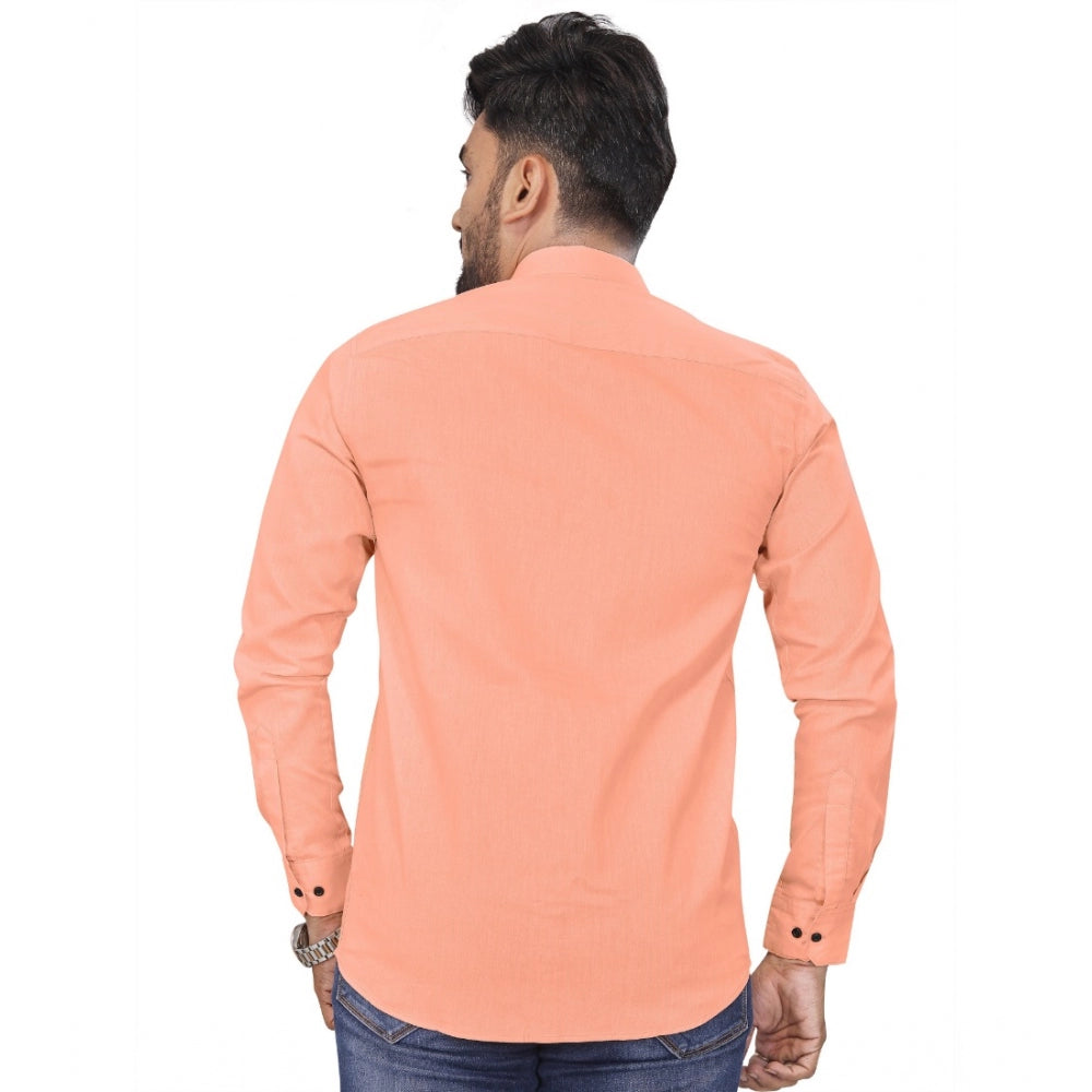 Generic Men's Cotton Blend Full Sleeve Solid Pattern Casual Shirt (Orange)