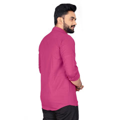 Generic Men's Cotton Blend Full Sleeve Solid Pattern Casual Shirt (Pink)