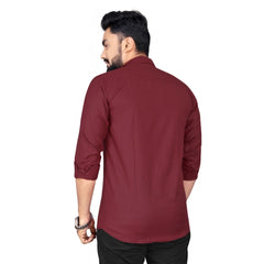 Generic Men's Cotton Blend Full Sleeve Solid Pattern Casual Shirt (Maroon)