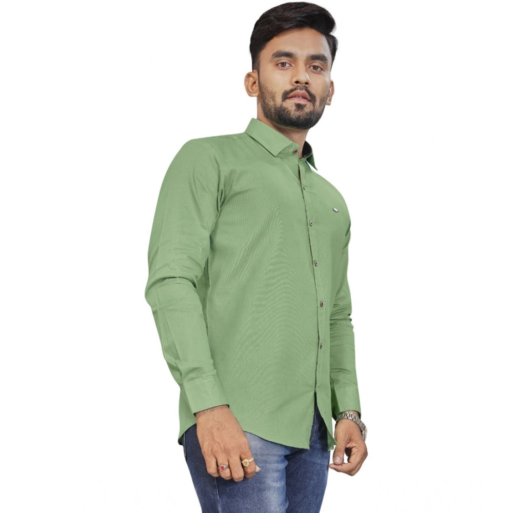 Generic Men's Cotton Blend Full Sleeve Solid Pattern Casual Shirt (Green)