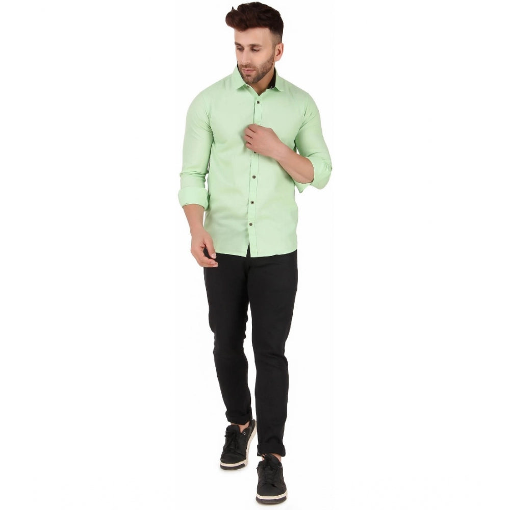 Generic Men's Pure Cotton Full Sleeve Solid Pattern Casual Shirt (Light Green)