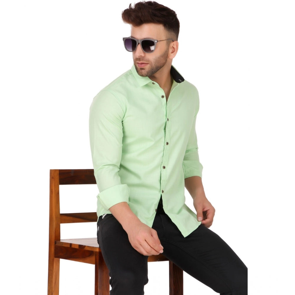 Generic Men's Pure Cotton Full Sleeve Solid Pattern Casual Shirt (Light Green)