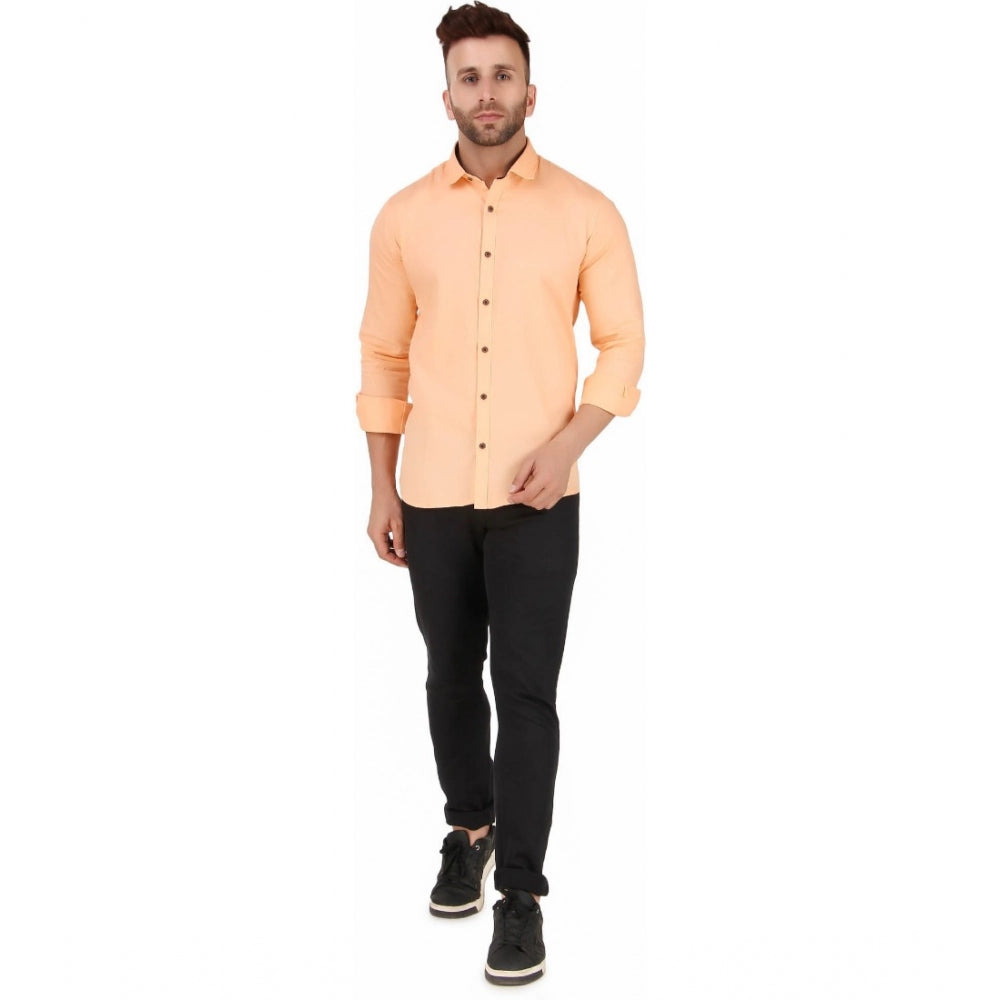 Generic Men's Pure Cotton Full Sleeve Solid Pattern Casual Shirt (Orange)