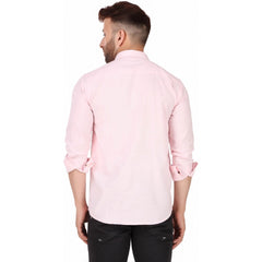 Generic Herren Freizeithemd aus reiner Baumwolle mit langen Ärmeln und einfarbigem Muster (Rosa)