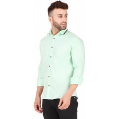 Generic Men's Pure Cotton Full Sleeve Solid Pattern Casual Shirt (Light Green)