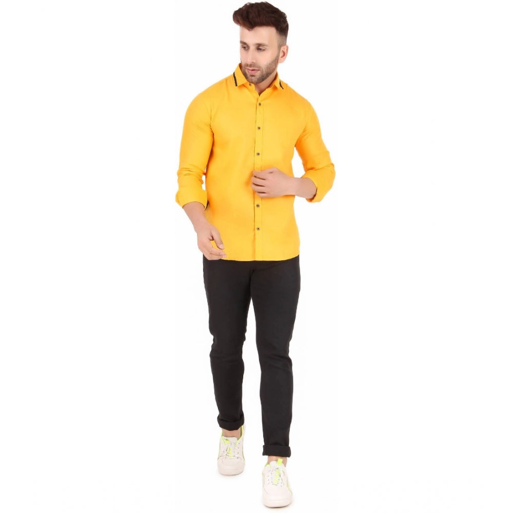 Generic Men's Pure Cotton Full Sleeve Solid Pattern Casual Shirt (Yellow)