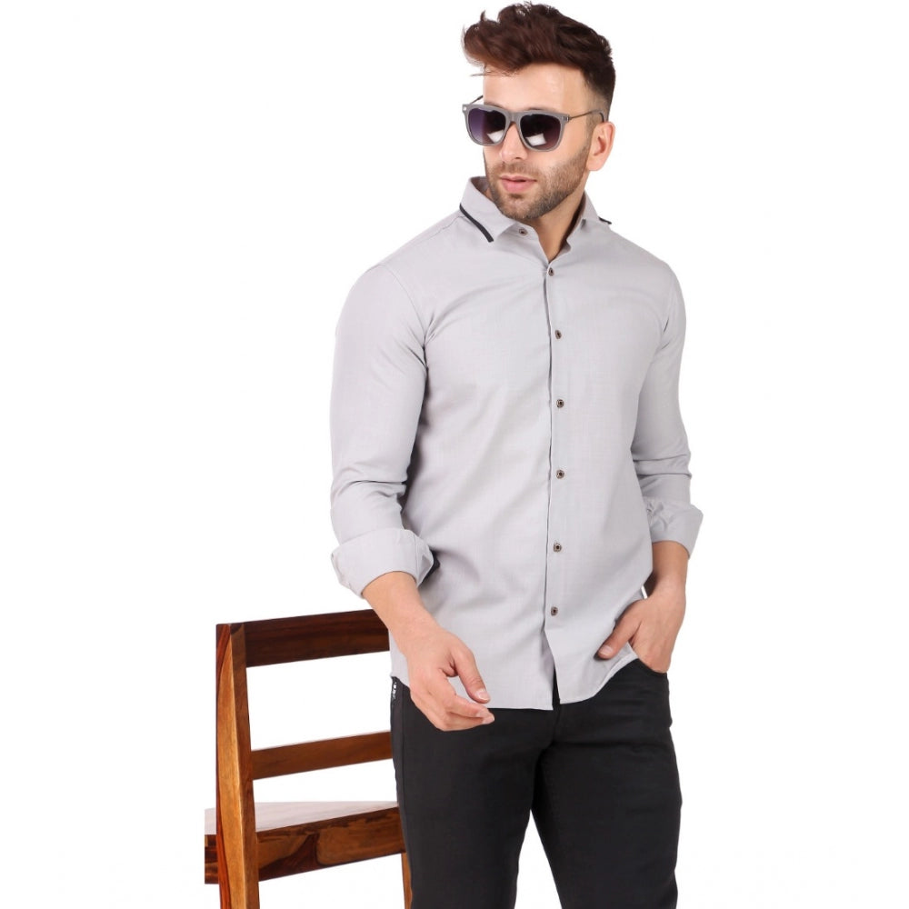 Generic Men's Pure Cotton Full Sleeve Solid Pattern Casual Shirt (Grey)