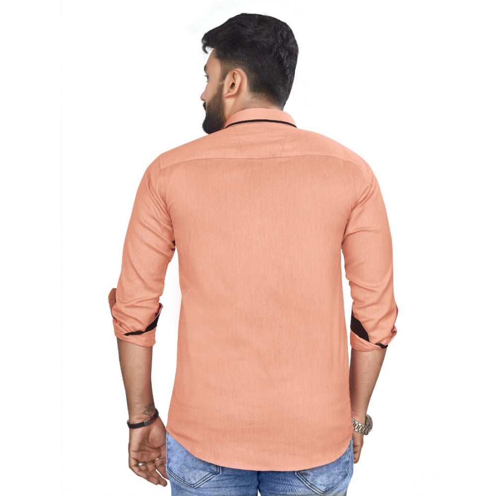 Generic Men's Cotton Blend Full Sleeve Solid Pattern Casual Shirt (Orange)