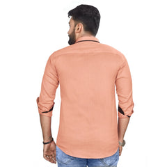 Generic Men's Cotton Blend Full Sleeve Solid Pattern Casual Shirt (Orange)