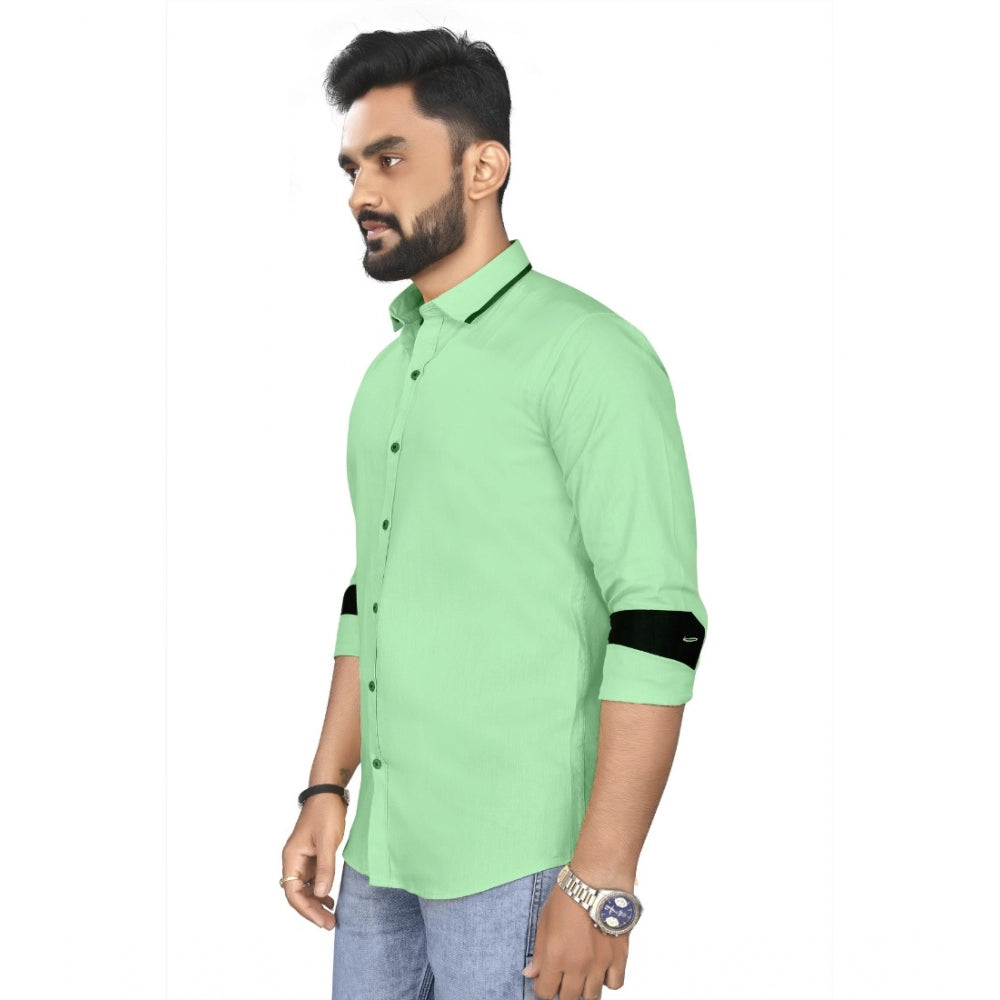 Generic Men's Cotton Blend Full Sleeve Solid Pattern Casual Shirt (Green)