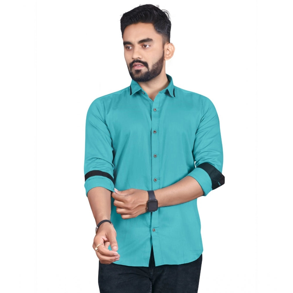 Generic Men's Cotton Blend Full Sleeve Solid Pattern Casual Shirt (Blue)