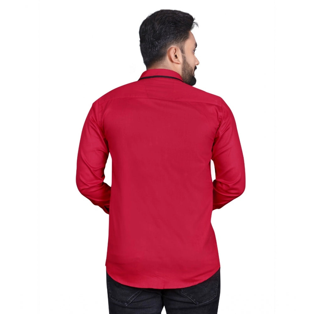 Generic Men's Cotton Blend Full Sleeve Solid Pattern Casual Shirt (Red)