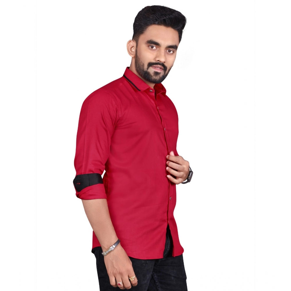 Generic Men's Cotton Blend Full Sleeve Solid Pattern Casual Shirt (Red)