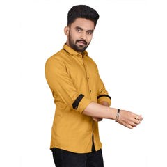 Generic Men's Cotton Blend Full Sleeve Solid Pattern Casual Shirt (Yellow)