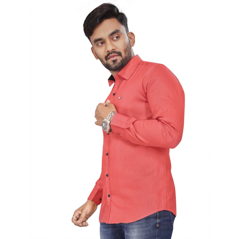 Generic Men's Cotton Blend Full Sleeve Solid Pattern Casual Shirt (Pink)