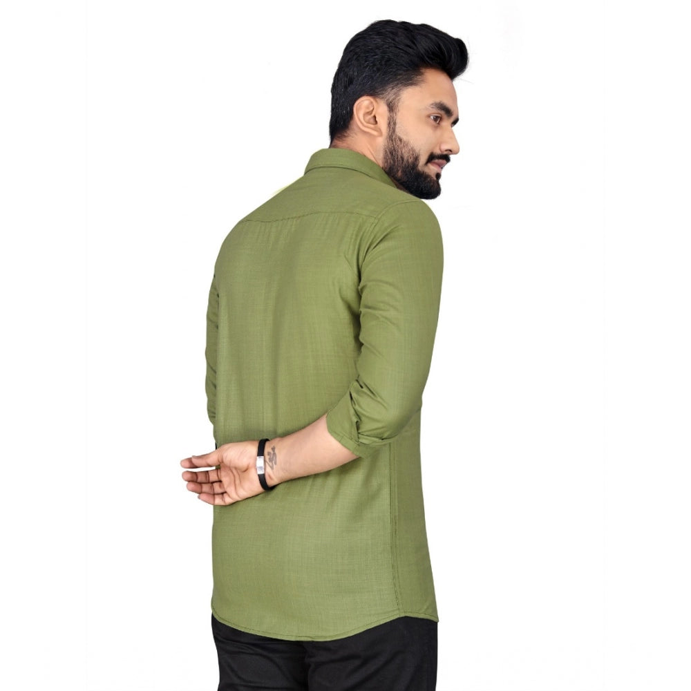 Generic Men's Cotton Blend Full Sleeve Solid Pattern Casual Shirt (Dark Green)