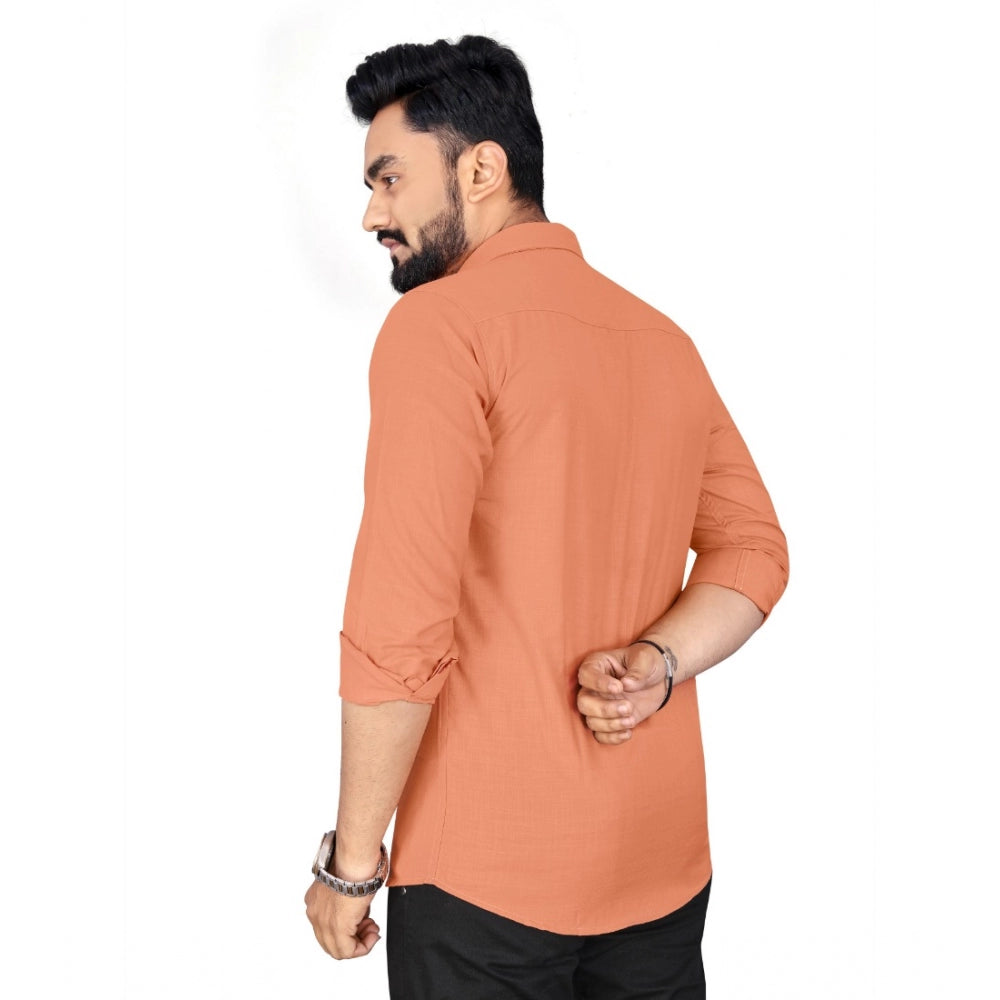 Generic Men's Cotton Blend Full Sleeve Solid Pattern Casual Shirt (Orange)