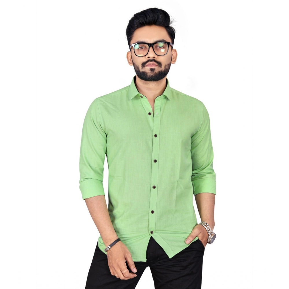 Generic Men's Cotton Blend Full Sleeve Solid Pattern Casual Shirt (Light Green)