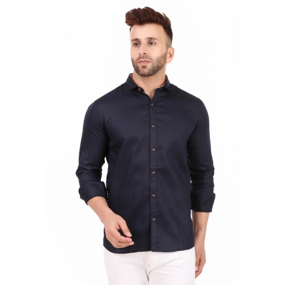 Generic Men's Cotton Blend Full Sleeve Solid Pattern Casual Shirt (Black)