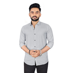 Generic Men's Cotton Blend Full Sleeve Solid Pattern Casual Shirt (Grey)