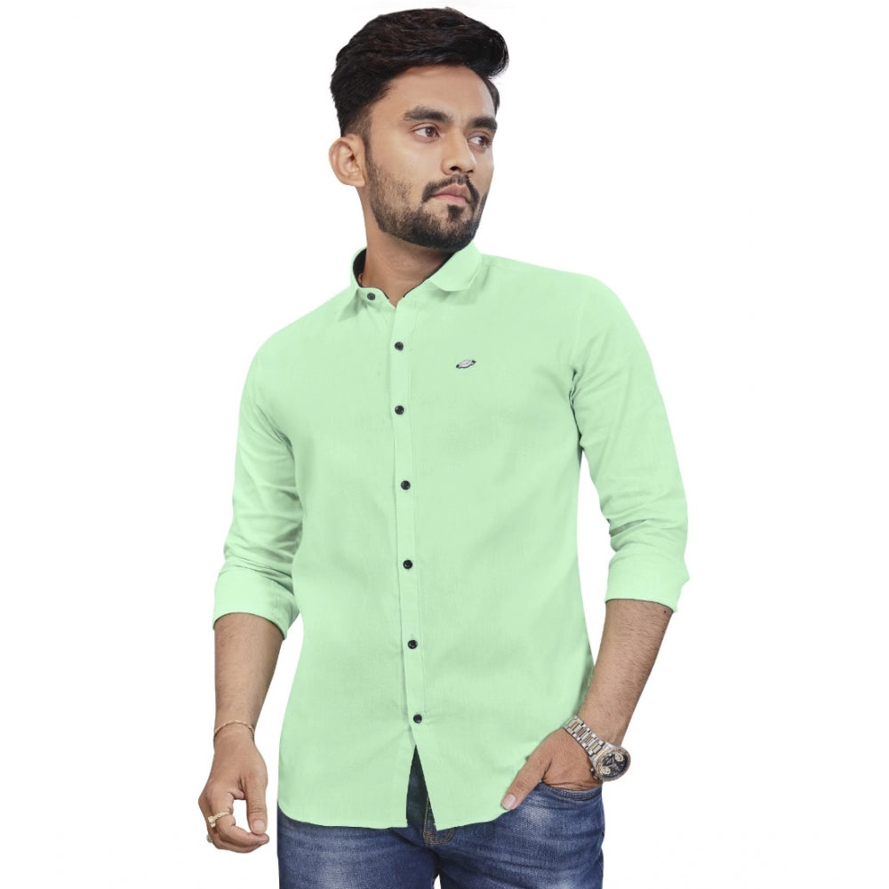 Generic Men's Cotton Blend Full Sleeve Solid Pattern Casual Shirt (Light Green)