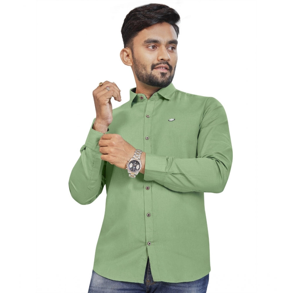 Generic Men's Cotton Blend Full Sleeve Solid Pattern Casual Shirt (Green)