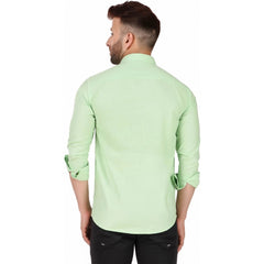 Generic Men's Pure Cotton Full Sleeve Solid Pattern Casual Shirt (Light Green)