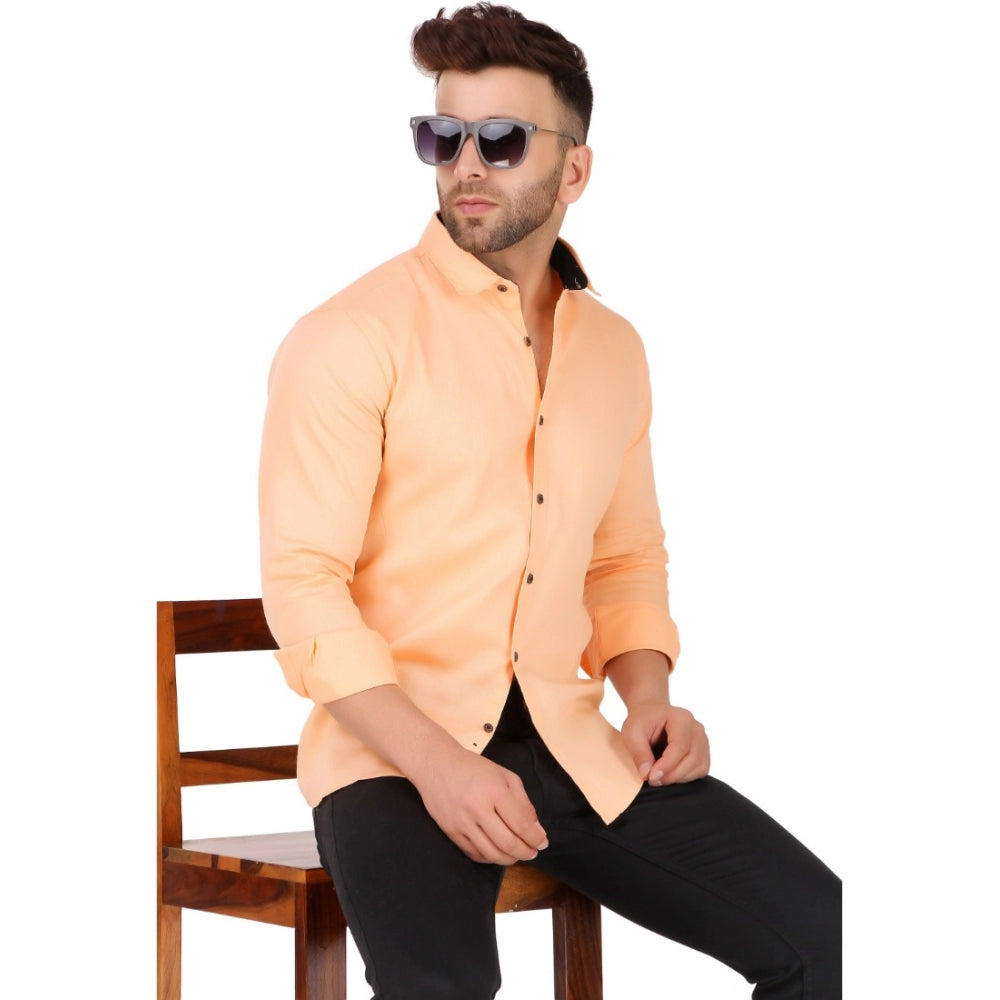 Generic Men's Pure Cotton Full Sleeve Solid Pattern Casual Shirt (Orange)