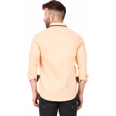 Generic Men's Pure Cotton Full Sleeve Solid Pattern Casual Shirt (Orange)