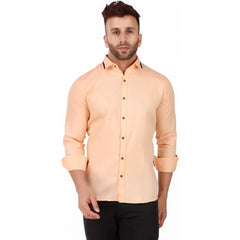 Generic Men's Pure Cotton Full Sleeve Solid Pattern Casual Shirt (Orange)