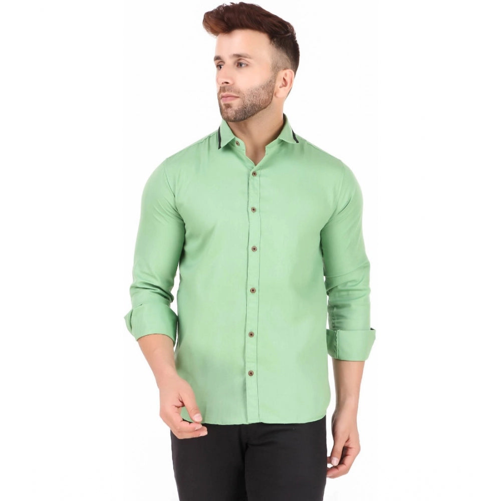 Generic Men's Pure Cotton Full Sleeve Solid Pattern Casual Shirt (Light Green)