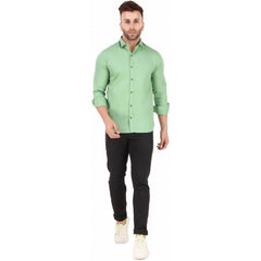 Generic Men's Pure Cotton Full Sleeve Solid Pattern Casual Shirt (Light Green)