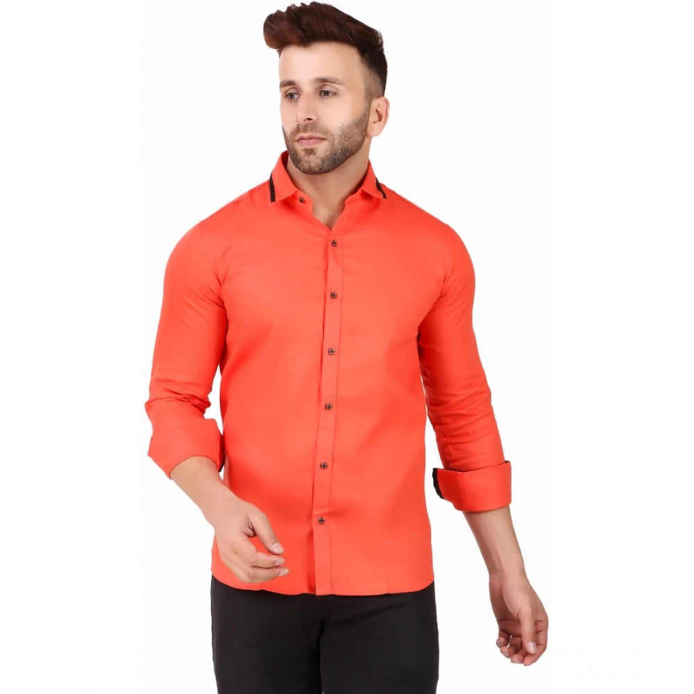 Generic Men's Pure Cotton Full Sleeve Solid Pattern Casual Shirt (Orange)