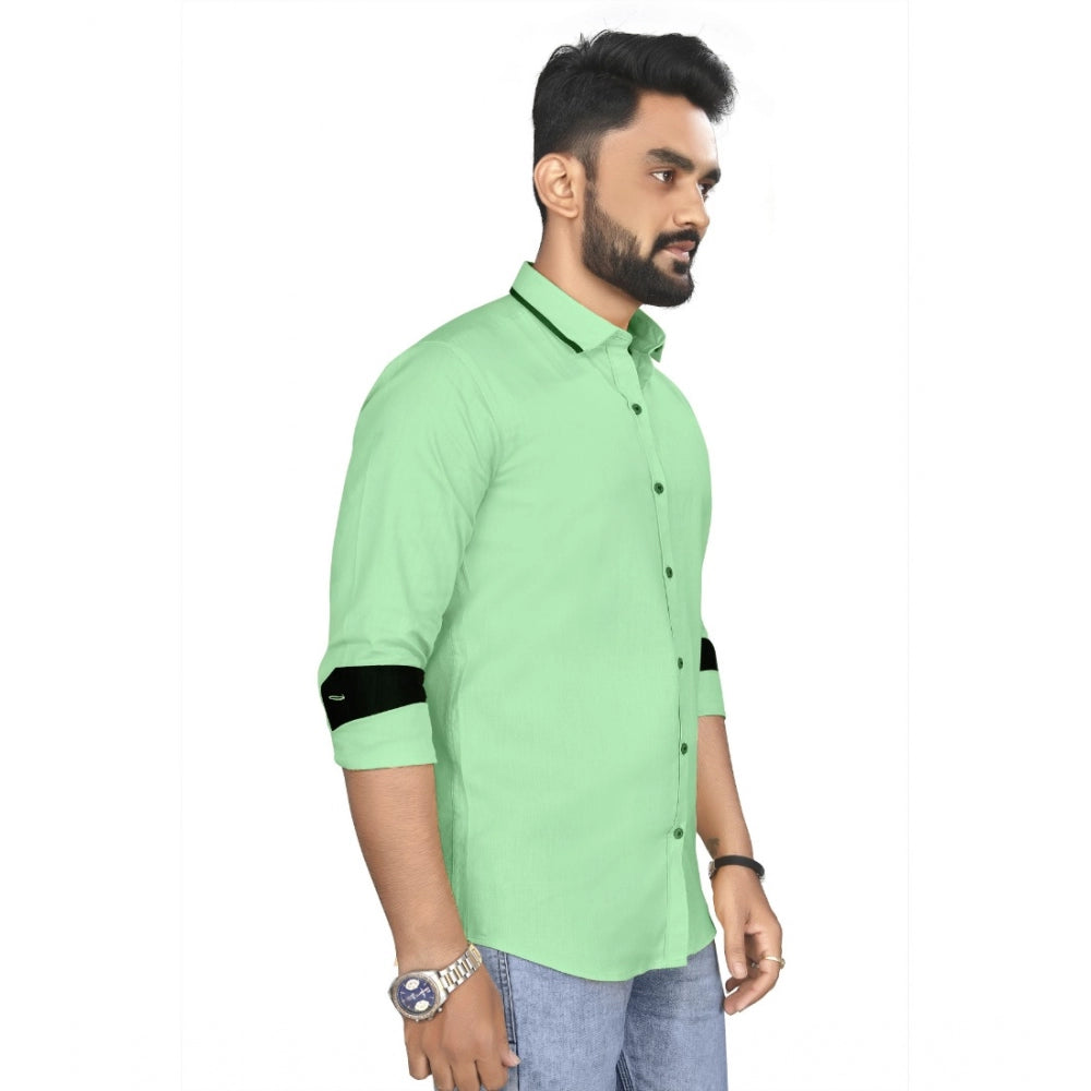 Generic Men's Cotton Blend Full Sleeve Solid Pattern Casual Shirt (Green)