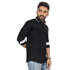 Generic Men's Cotton Blend Full Sleeve Solid Pattern Casual Shirt (Black)