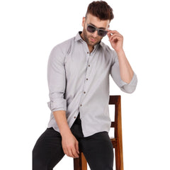 Generic Men's Cotton Blend Full Sleeve Solid Pattern Casual Shirt (White)