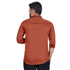 Generic Men's Cotton Blend Full Sleeve Solid Pattern Casual Shirt (Brown)