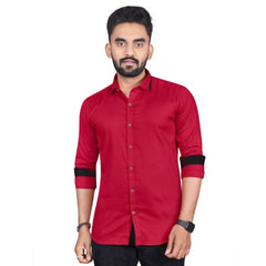 Generic Men's Cotton Blend Full Sleeve Solid Pattern Casual Shirt (Red)