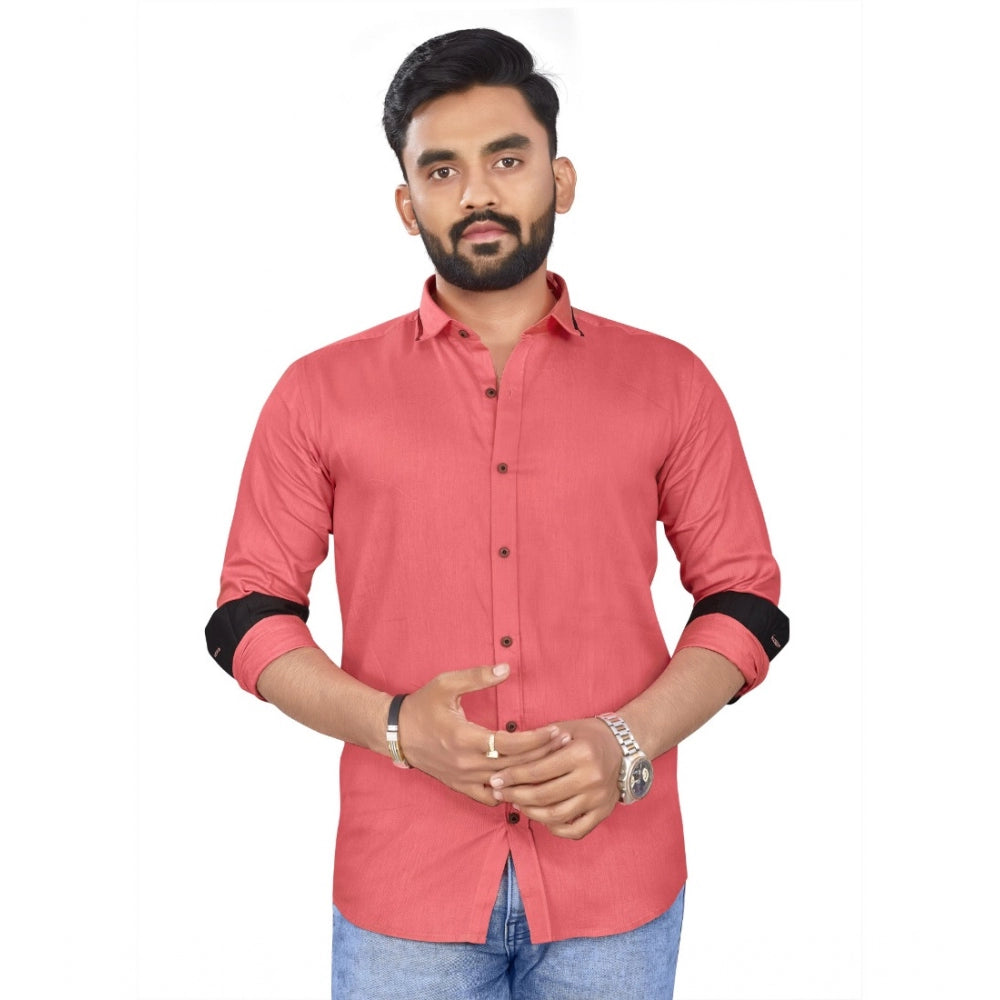 Generic Men's Cotton Blend Full Sleeve Solid Pattern Casual Shirt (Pink)