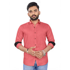 Generic Men's Cotton Blend Full Sleeve Solid Pattern Casual Shirt (Pink)