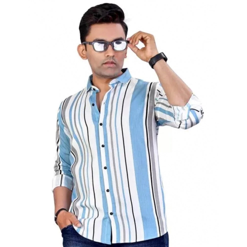 Generic Men's Pure Cotton Full Sleeve Striped Pattern Casual Shirt (Multicolor)