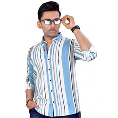 Generic Men's Pure Cotton Full Sleeve Striped Pattern Casual Shirt (Multicolor)