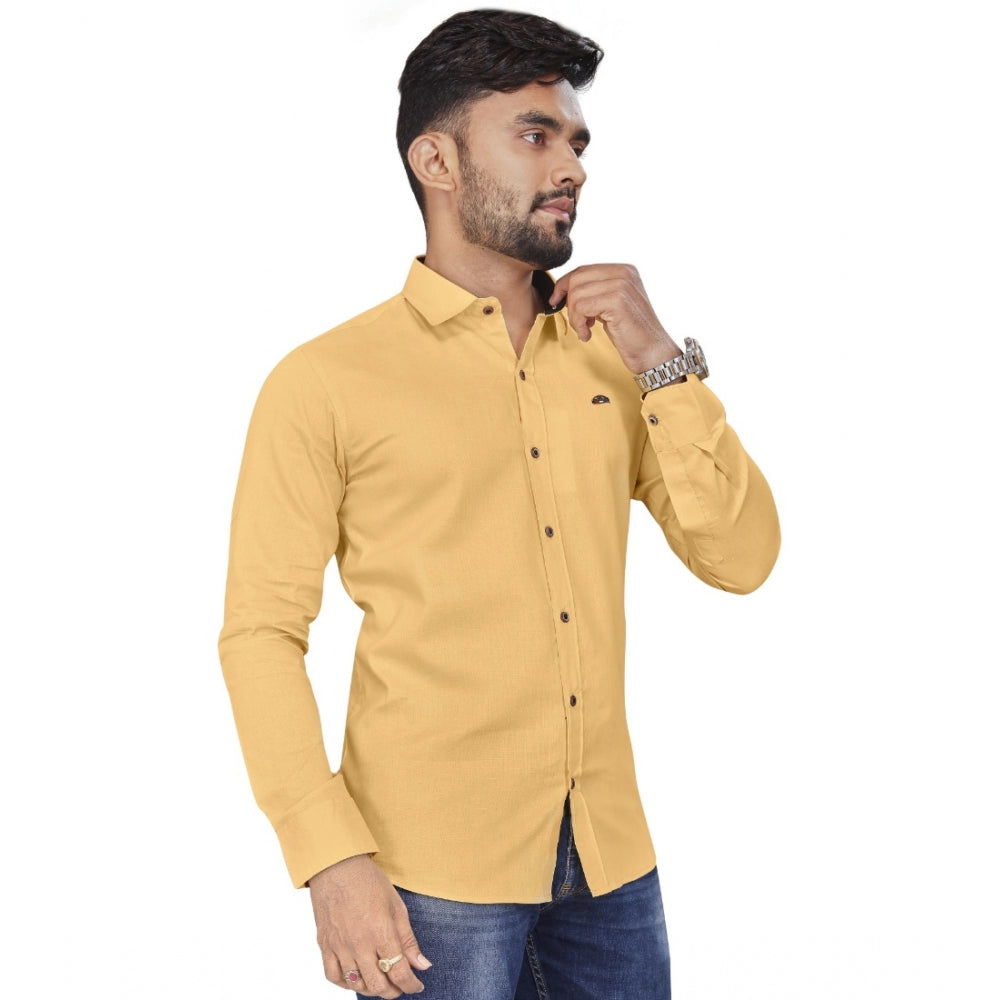 Generic Men's Cotton Blend Full Sleeve Solid Pattern Casual Shirt (Yellow)