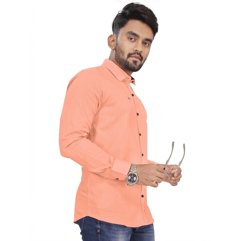 Generic Men's Cotton Blend Full Sleeve Solid Pattern Casual Shirt (Orange)