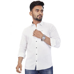 Generic Men's Cotton Blend Full Sleeve Solid Pattern Casual Shirt (White)