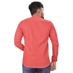 Generic Men's Cotton Blend Full Sleeve Solid Pattern Casual Shirt (Pink)