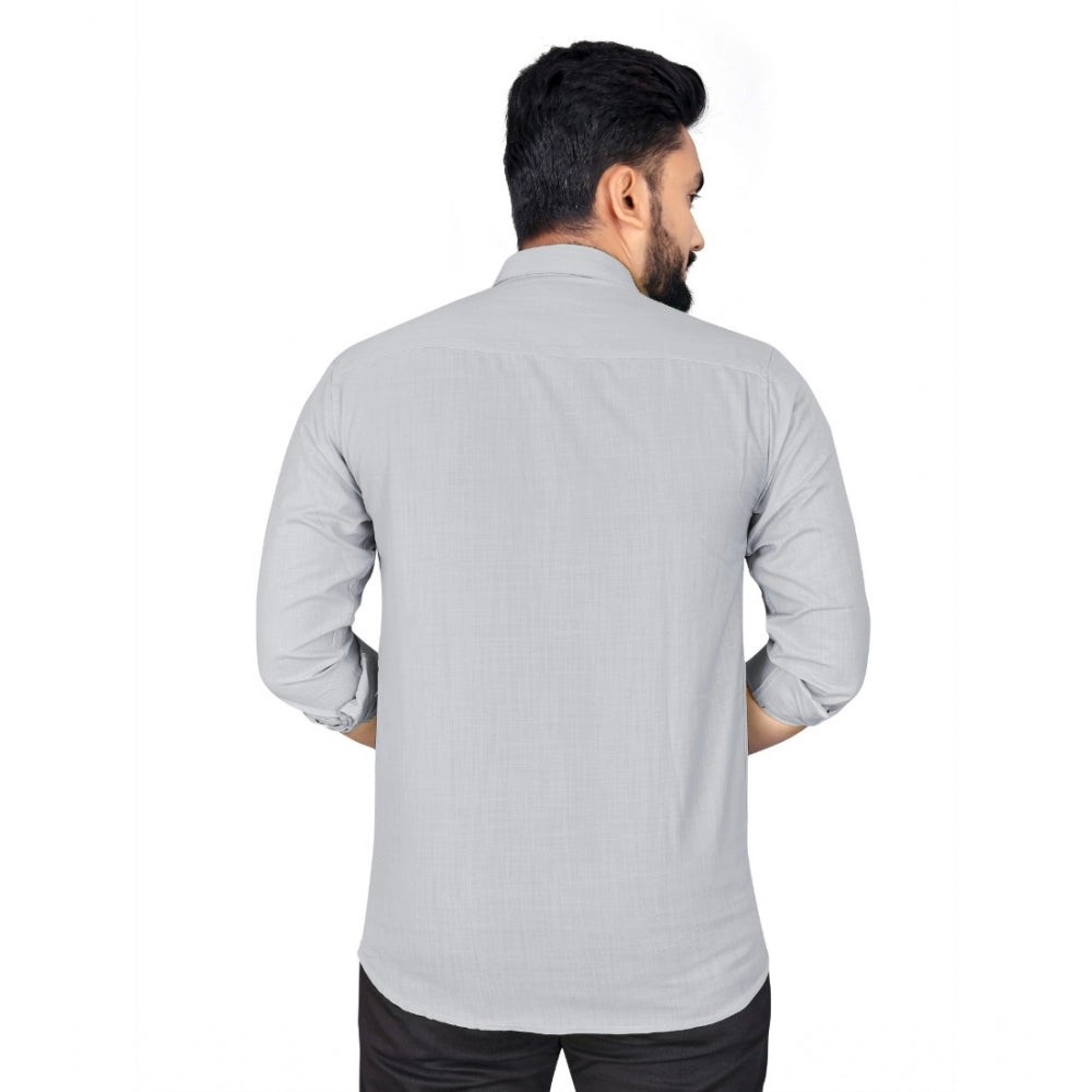 Generic Men's Cotton Blend Full Sleeve Solid Pattern Casual Shirt (Grey)