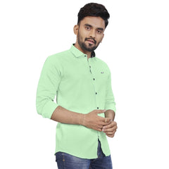 Generic Men's Cotton Blend Full Sleeve Solid Pattern Casual Shirt (Light Green)