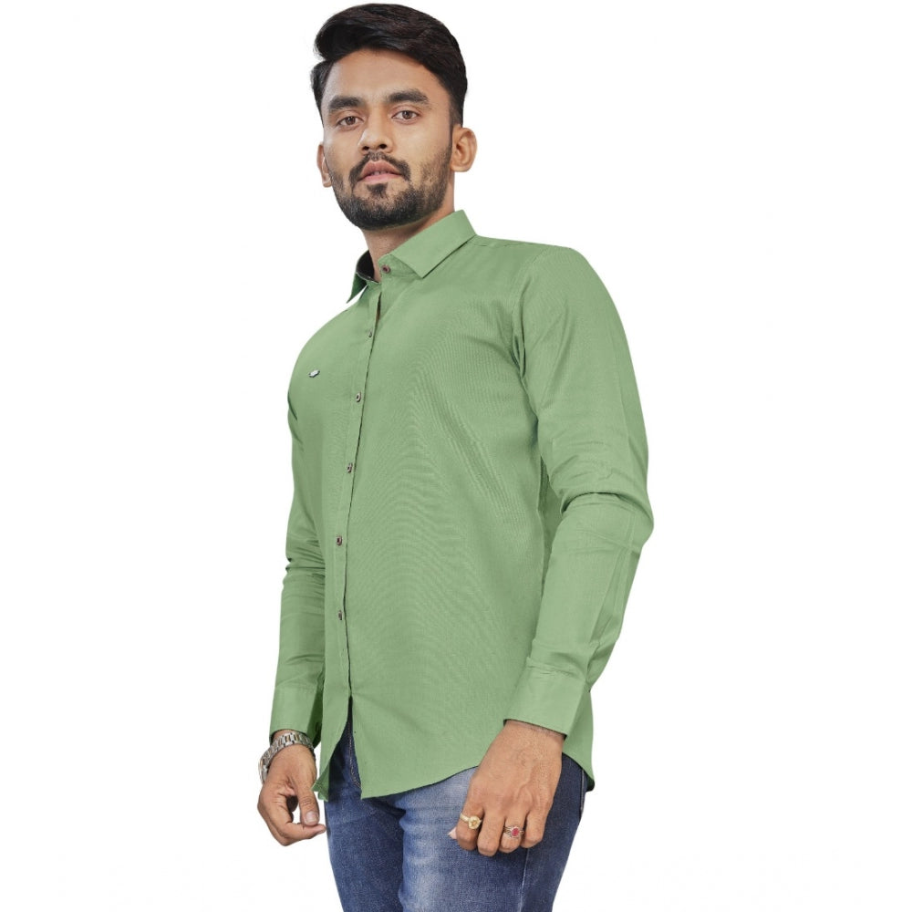 Generic Men's Cotton Blend Full Sleeve Solid Pattern Casual Shirt (Green)